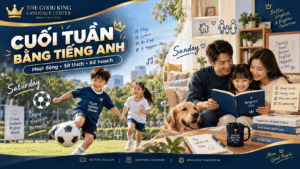 Học sinh The Good King học cách nói về cuối tuần bằng tiếng Anh qua hoạt động giao tiếp vui vẻ.