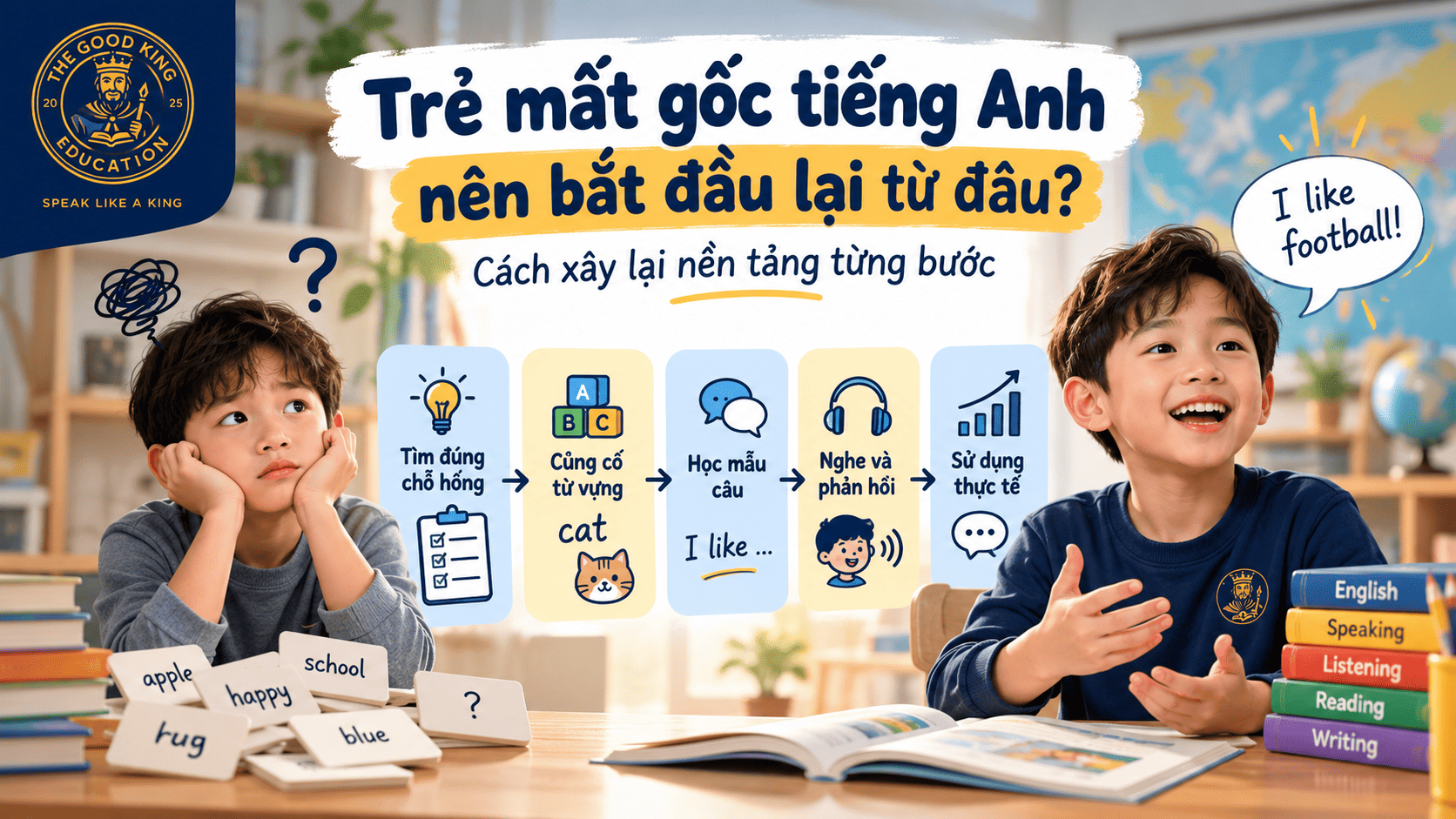 Trẻ mất gốc tiếng Anh nên bắt đầu lại từ đâu? Cách xây lại nền tảng từng bước